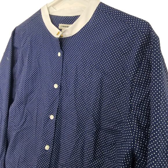J Peterman Top Polka Dot Blouse Button Up Blouse Long Sleeve Blouse Blue 18 - Picture 5 of 8